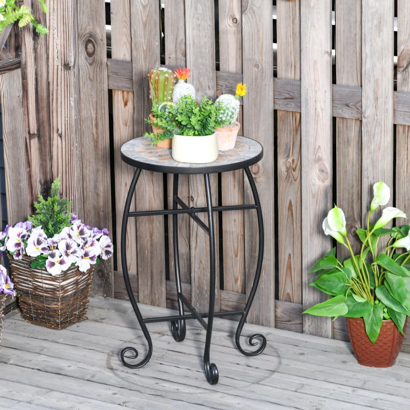 Outsunny Tavolino da Giardino, Tavolo da Esterno in Metallo Nero e Ceramica, Verde e Arancione Ф36 x 58cm