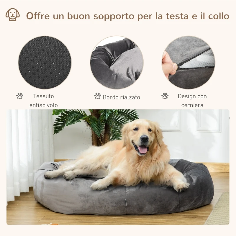PawHut Cuccia per Cani Imbottita con Bordi Rialzati e Rivestimento Sfoderabile, 132x89x28cm, Grigio Scuro
