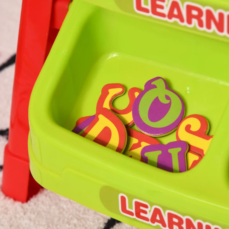 HOMCOM Banco con Lavagna Magnetica per Bambini, Gioco Educativo con Pennarelli, Gessetti e Lettere Magnetiche 3-6 Anni, 56x39.5x74cm