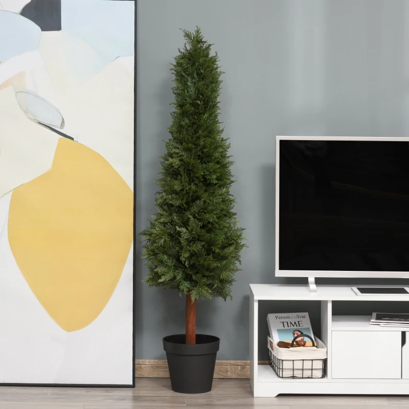 Outsunny Pino Artificiale con Vaso, Pianta Finta Decorativa Interno ed Esterno Alta 150cm, Verde