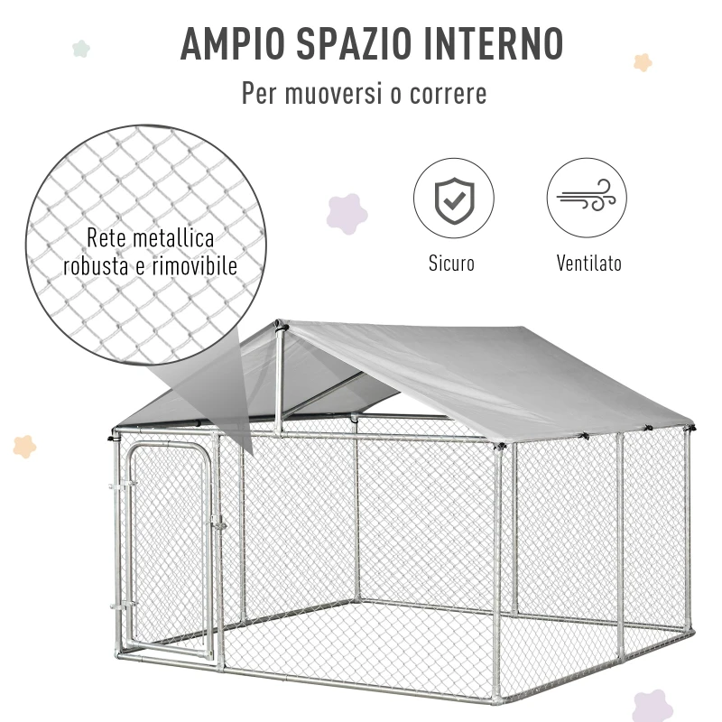 PawHut Recinto per Cani da Esterno, Recinto per Animali con Copertura Impermeabile 230x230x172cm