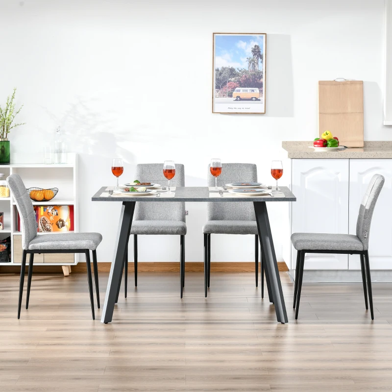 HOMCOM Set di 4 Sedie Imbottite da Salotto con Rivestimento Tessuto e Gambe in Metallo, Grigio