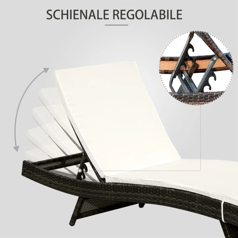 Outsunny Lettino Sedia a Sdraio Prendisole da Giardino Spiaggia in Alluminio Polyrattan Portata 180 kg Marrone