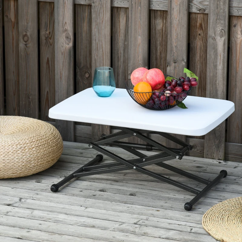 Outsunny Tavolino Pieghevole da Giardino in Metallo e PE, Altezza Regolabile su 4 Livelli, Nero e Bianco, 64x46x34-64cm