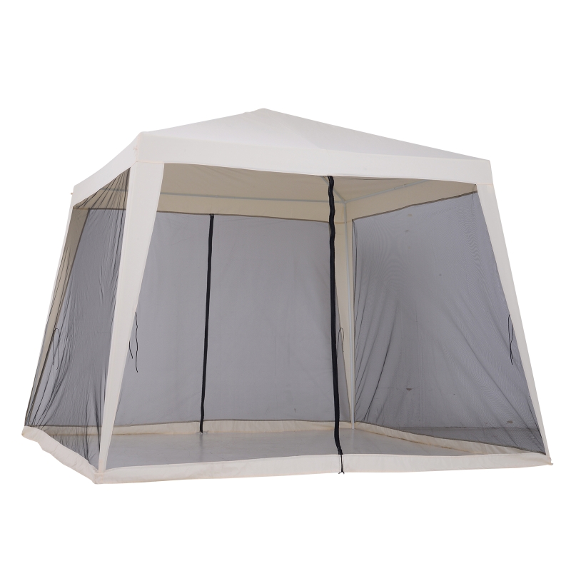 Outsunny Gazebo da Giardino Impermeabile con Zanzariere Beige 3 x 3 x 2.35 m