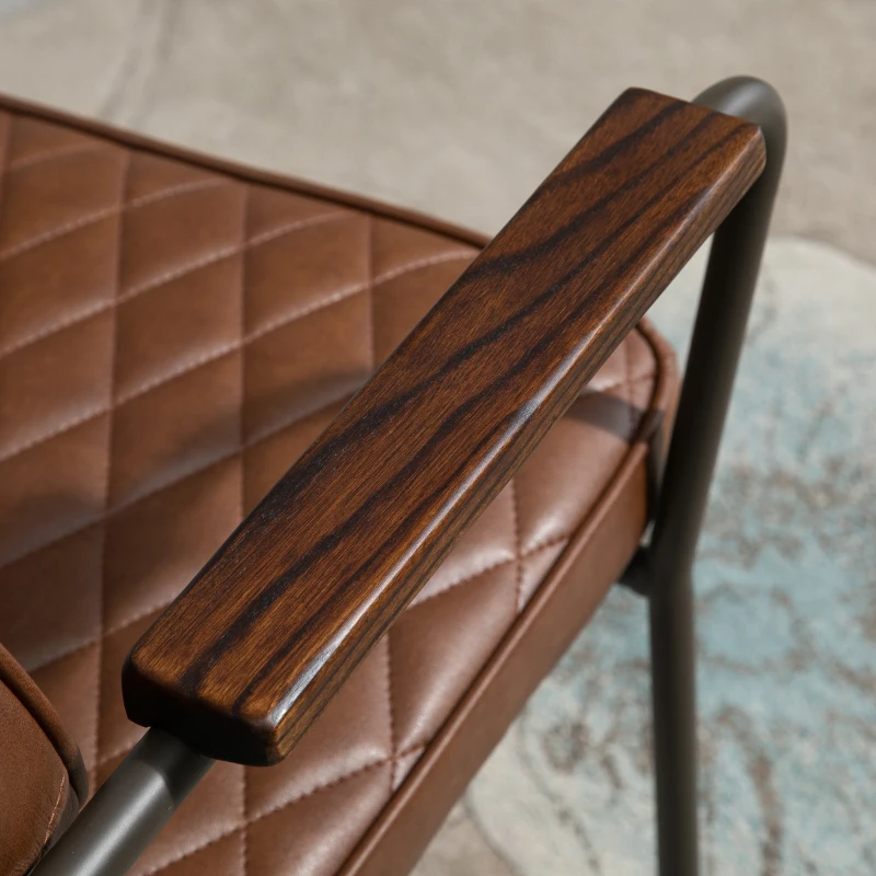 HOMCOM Set 2 Sedie Imbottite Stile Vintage in Acciaio Pelle Marrone per Sala da Pranzo