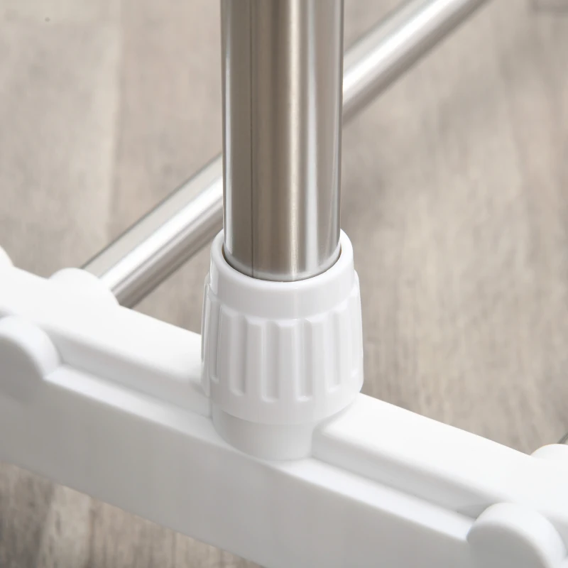 HOMCOM Stender Estensibile Appendiabiti Stendibiancheria 3 Livelli con Portascarpe e Ruote, Acciaio e PP, Bianco, 93-172x42x95-162.5cm
