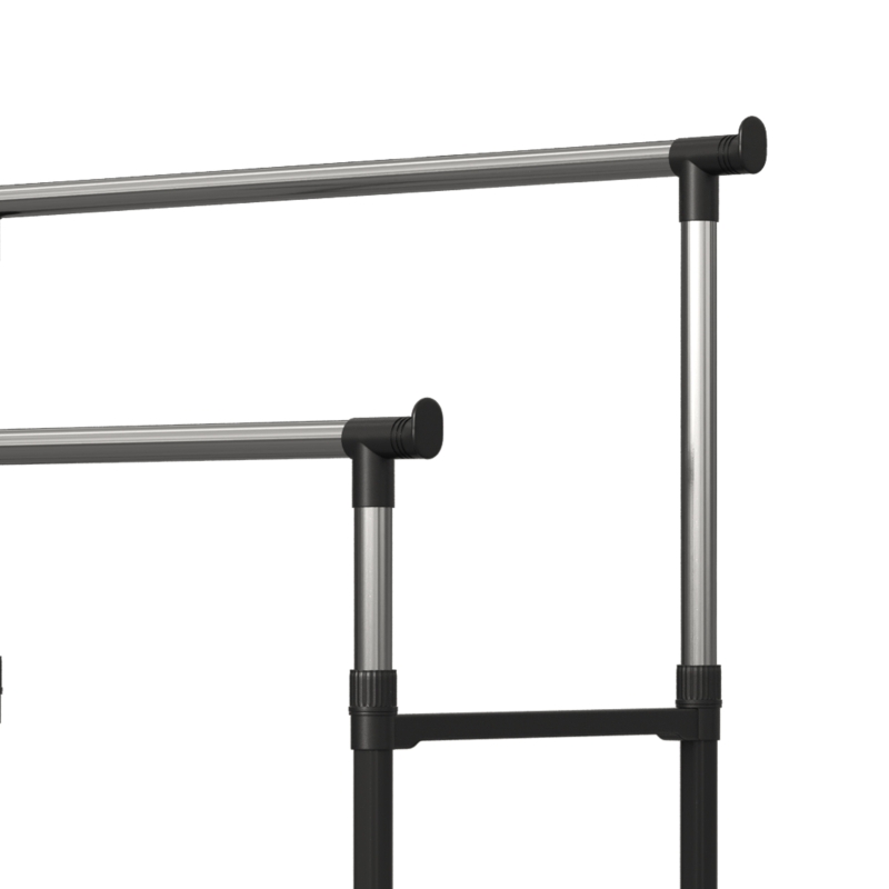 HOMCOM Appendiabiti Attaccapanni in Acciaio con Altezza Regolabile, Stand Porta Abiti, 4 Rotelle, 2 Binari e 1 Ripiano, Nero