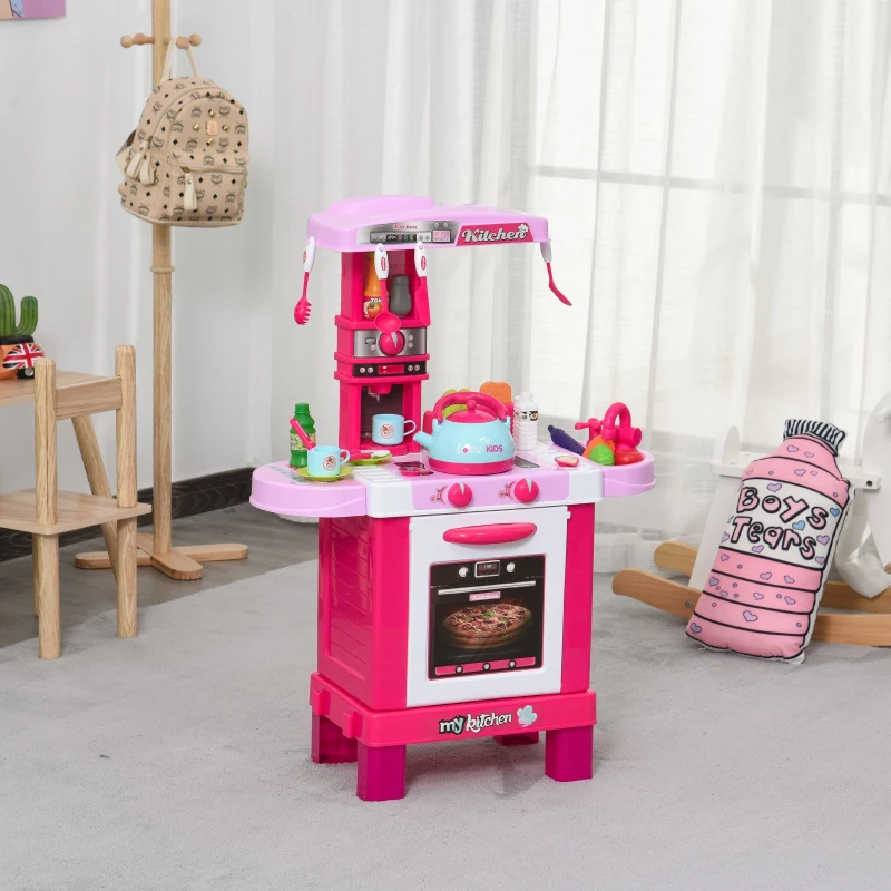 HOMCOM Cucina Giocattolo per Bambini con Suoni e Luci 33 Accessori Inclusi