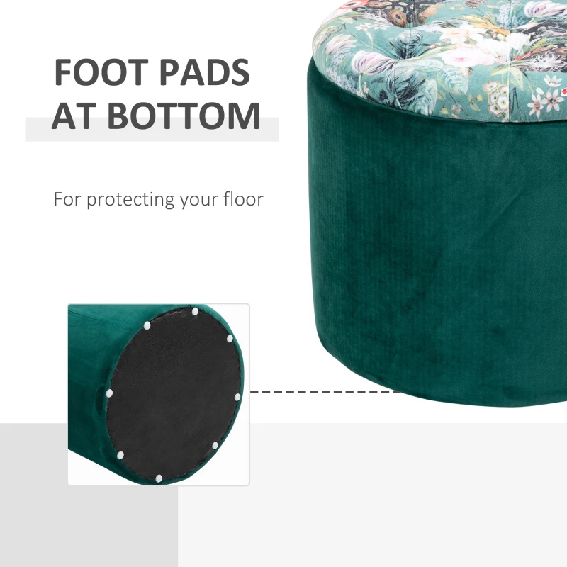 HOMCOM Pouf Contenitore Poggiapiedi Rotondo, Coperchio Imbottito e Trapuntato