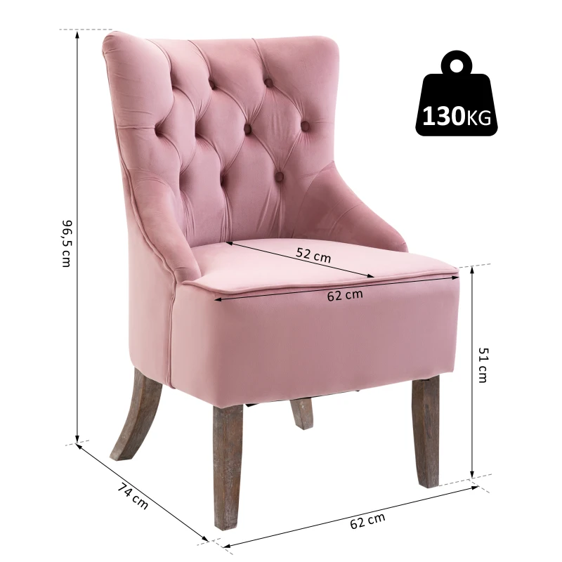 Homcom Poltroncina in Velluto Rosa con Gambe in Legno e Schienale Trapuntato