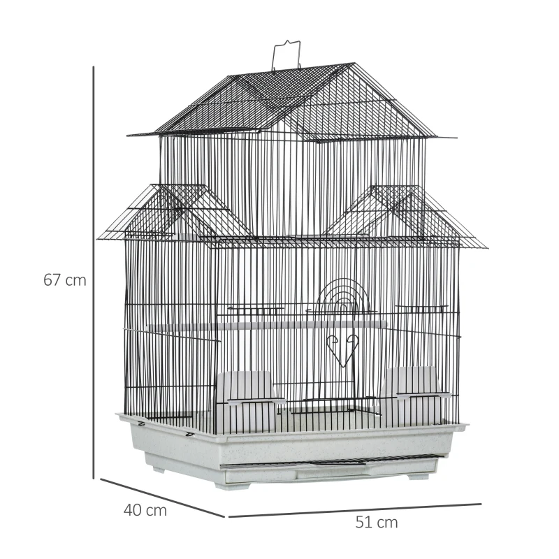 PawHut Gabbia per Uccelli in Metallo e Plastica con Maniglia di Trasporto e Vassoio Estraibile, 51x40x67cm