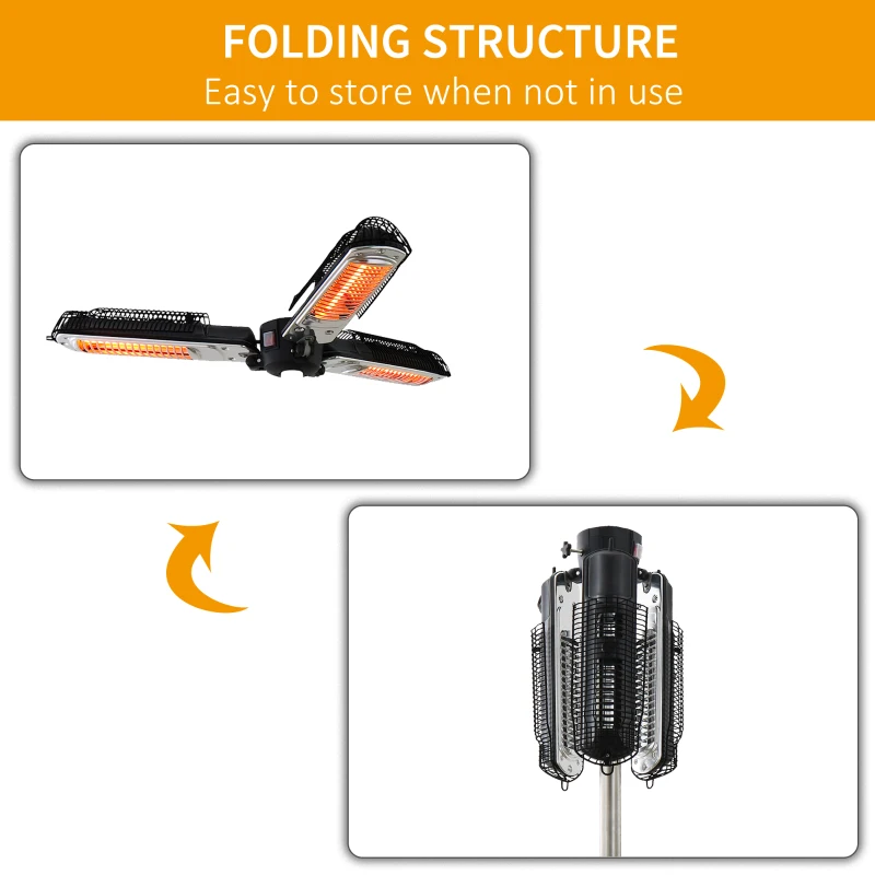 Outsunny Lampada Riscaldante per Esterni, 3 Livelli di Potenza e Bracci Pieghevoli, 100x100x8.5cm