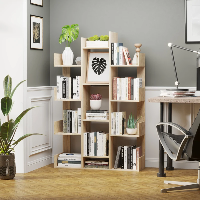 HOMCOM Bibliothèque étagère de rangement en arbre séparation design contemporain dim. 96L x 30l x 150H cm panneaux particules aspect chêne clair