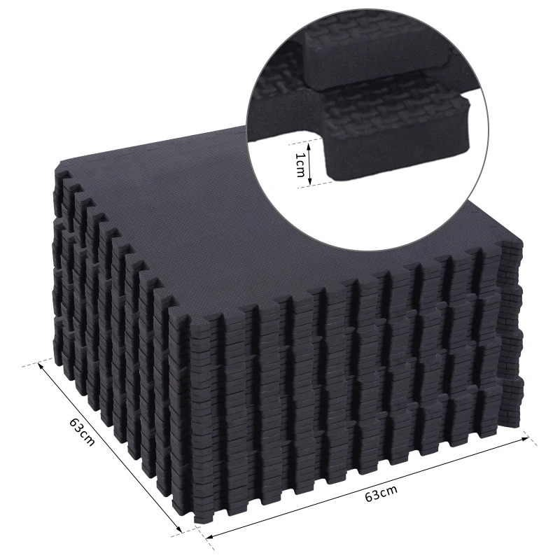 HOMCOM Tappeto Puzzle Gioco per Bambini Cameretta 32 Pezzi in EVA Morbido Ecologico Atossico Nero 63×63cm