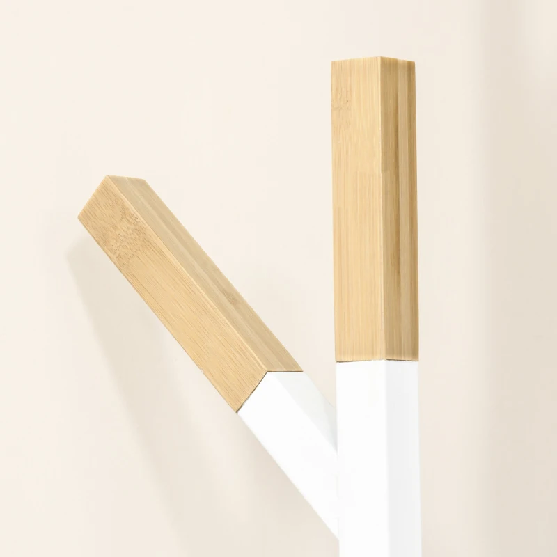 HOMCOM Appendiabiti da Terra Salvaspazio con 8 Braccia e Base Rettangolare in Metallo e Bambù, 34x30x183cm Bianco
