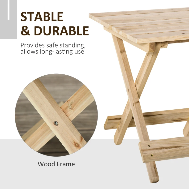 Outsunny Tavolo da Picnic in Legno, Tavolino da Giardino o da Esterno Pieghevole e Portatile, 50x50x51cm