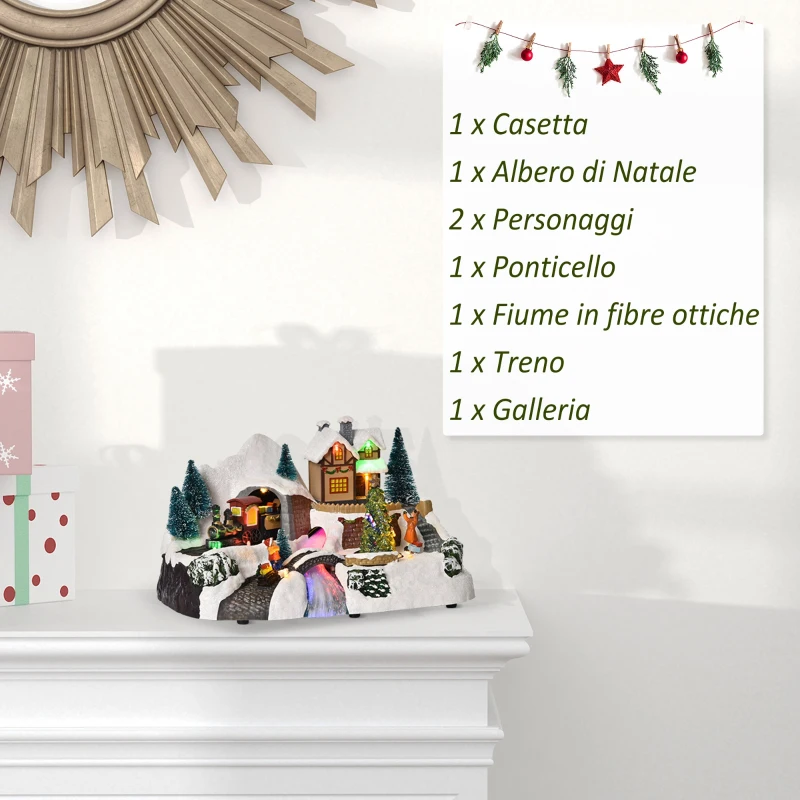 HOMCOM Villaggio di Natale con Luci LED, 8 Musiche e Albero Girevole, 30x19x19.5cm