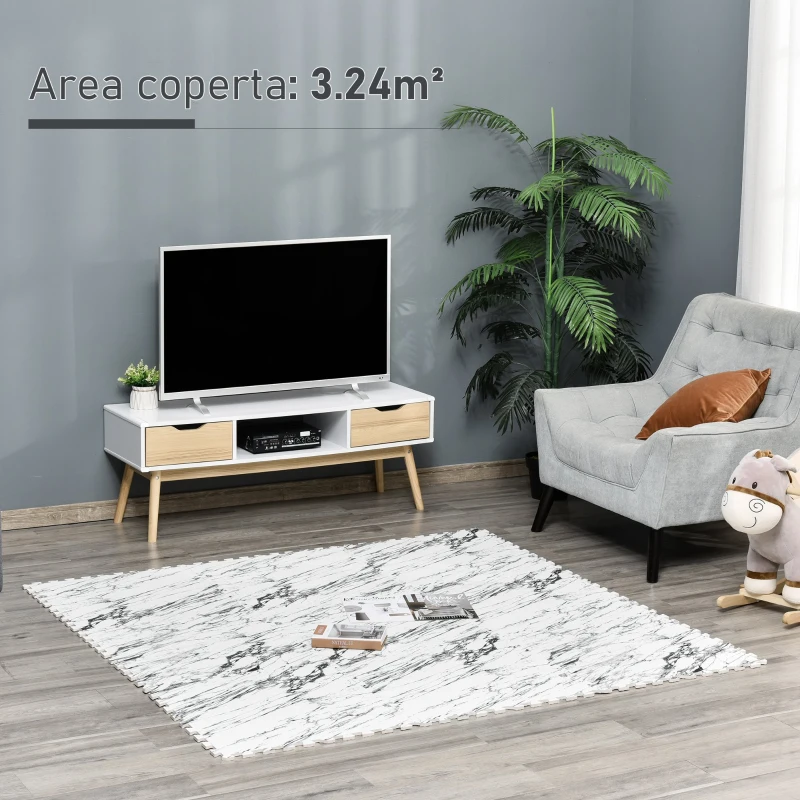 HOMCOM Tappeto Puzzle Morbido in EVA Antiscivolo con Effetto Marmo, 9 Pezzi e 18 Bordi, per Fitness e Cameretta, Area coperta 3.24m²