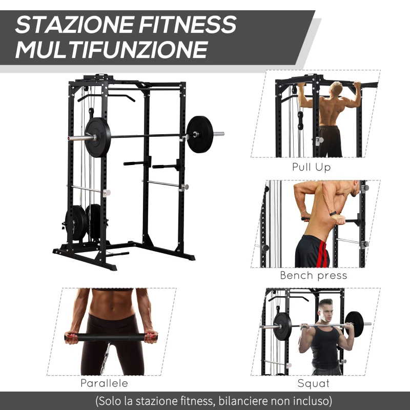 HOMCOM Palestra Multifunzione Stazione Fitness per Allenamento a Casa e Professionale, in Acciaio, 155x118x220cm, Nero