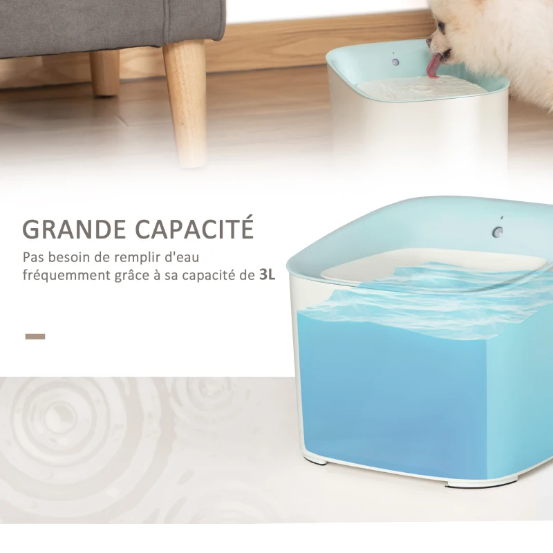 Pawhut Fontaine à Eau pour Chat Chien 3L Distributeur Eau pour Chat capteur infrarouge induction LED 3 modes ABS bleu blanc