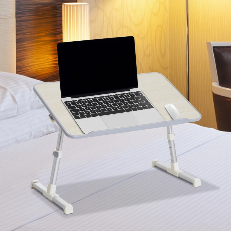 HOMCOM Tavolino da Letto per PC Colazione Regolabile Pieghevole Portatile Alluminio e Legno 54 × 30 × 22.5-32cm