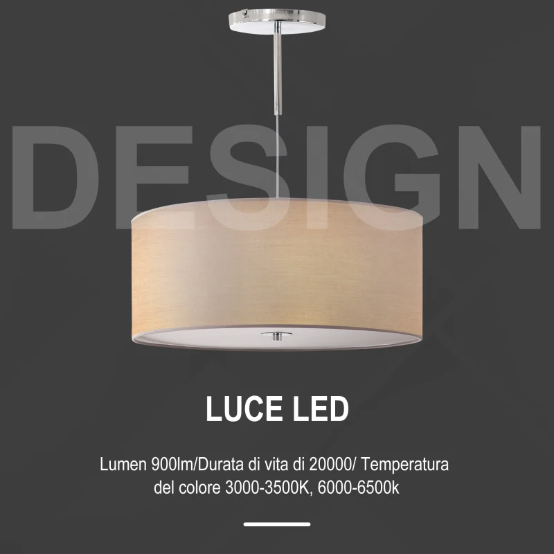 HOMCOM Lampadario Moderno a Sospensione con LED Dimmerabili e 3 Colori di Illuminazione, 59x59x44cm, Grigio Chiaro
