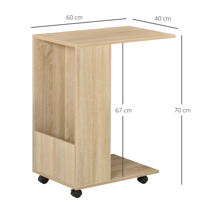 HOMCOM Table basse bout de canapé table d'appoint table de lit à roulette avec rangement chêne clair