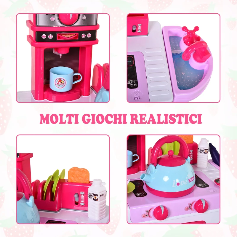 HOMCOM Cucina Giocattolo per Bambini con Suoni e Luci 33 Accessori Inclusi