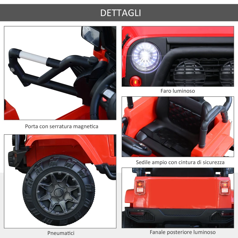 HOMCOM Macchina Elettrica per Bambini 3-8 Anni 12V con Telecomando e USB Rosso