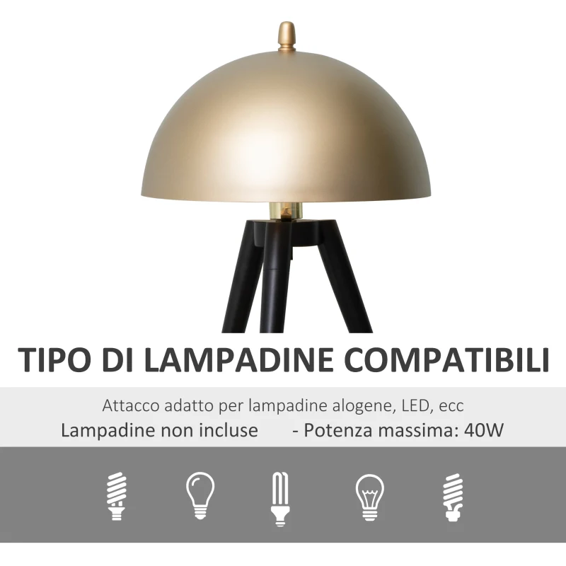 HOMCOM Lampada da Tavolo a Treppiede con Paralume Dorato in Metallo, Attacco E27, Ф30x62cm
