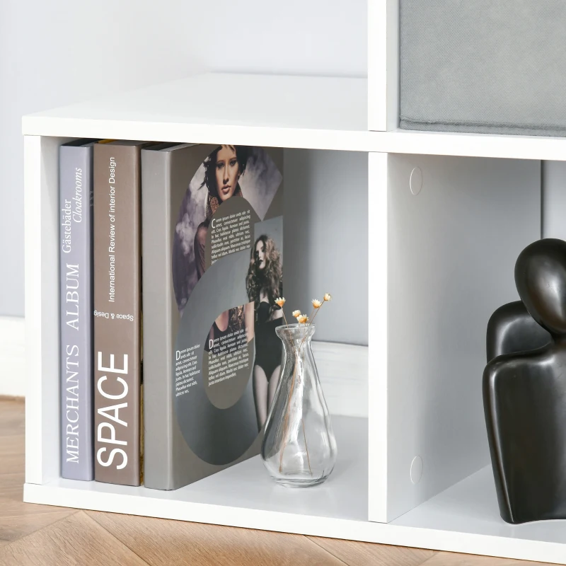 HOMCOM Mobile Libreria a 6 Cubi con 2 Cassetti in Tessuto, Arredamento Moderno da Ufficio, Salotto, Camera da Letto, Bianco e Grigio