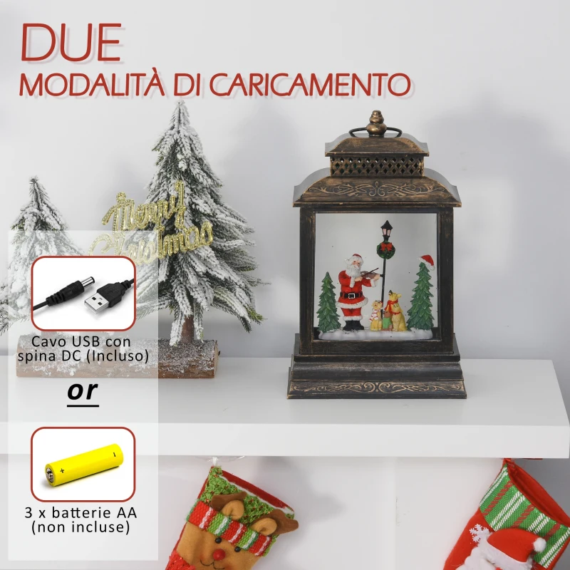 HOMCOM Decorazione Natalizia Lanterna con Babbo Natale, Giochi di Luce e Musica, Alimentazione USB, Bronzo