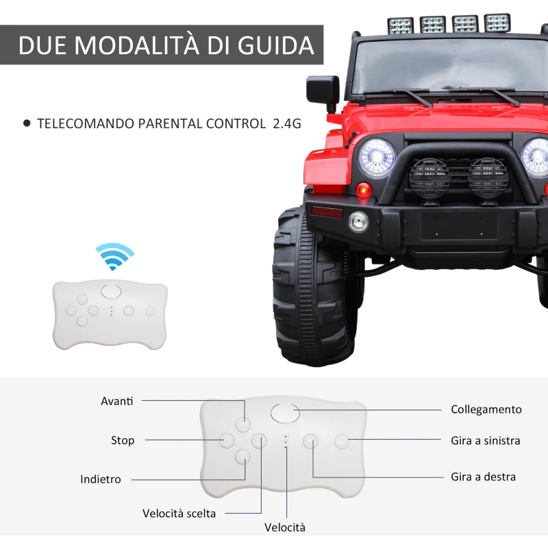 HOMCOM Macchina Elettrica per Bambini 3-8 Anni 12V con Telecomando e USB Rosso