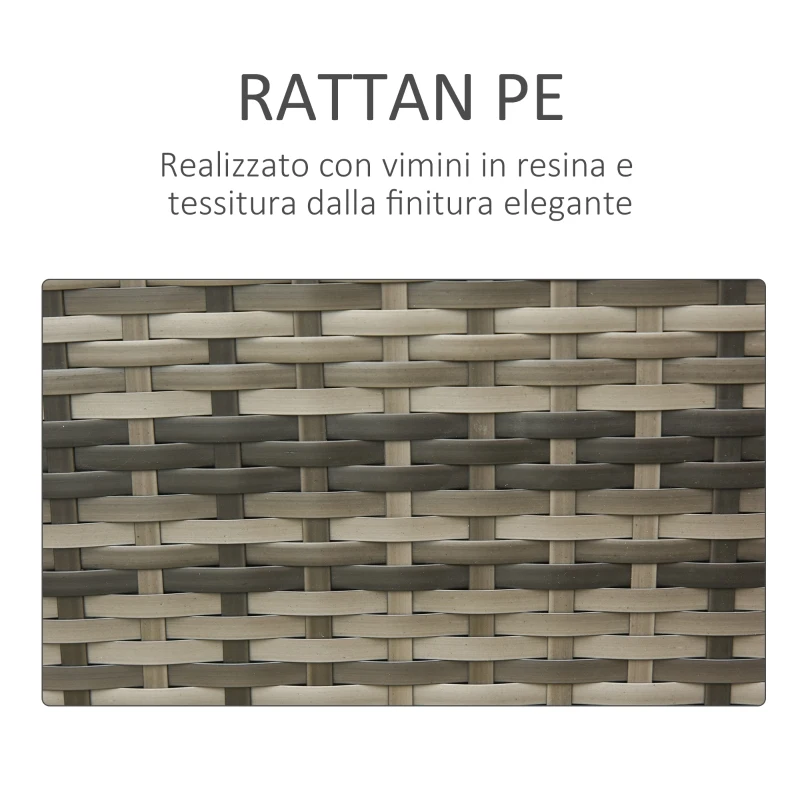 Outsunny Set 2 Poltrone da Giardino e Tavolino Contenitore in Rattan PE e Acciaio, Arredamento da Esterno Grigio e Beige