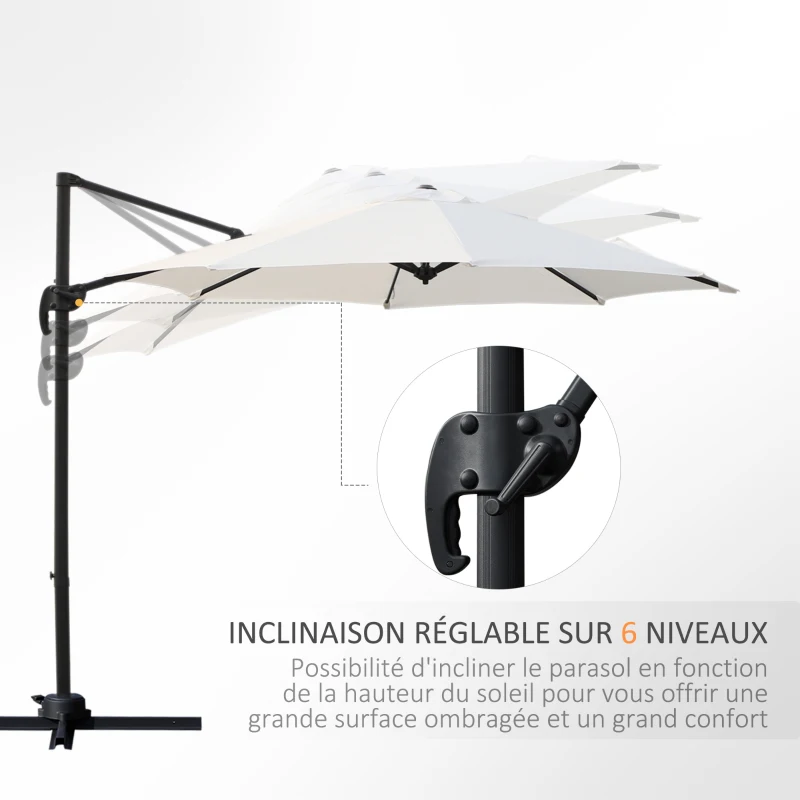 Outsunny Parasol déporté Ø 3 m octogonal inclinable manivelle avec pied en acier crème