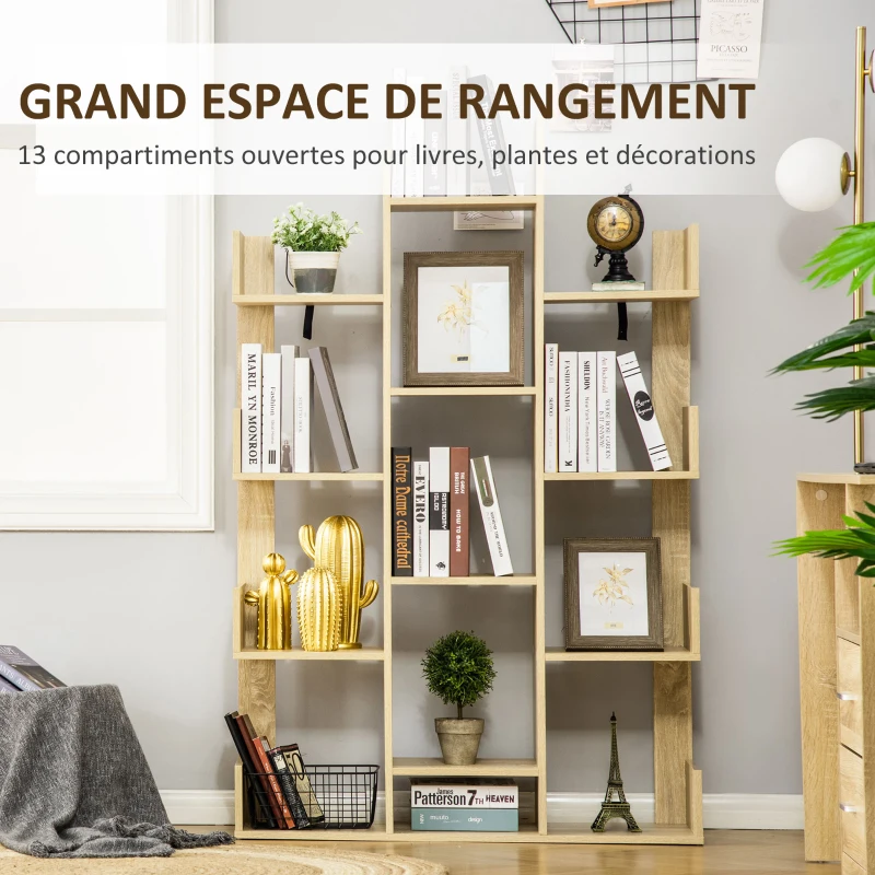 HOMCOM Bibliothèque étagère de rangement en arbre séparation design contemporain dim. 96L x 30l x 150H cm panneaux particules aspect chêne clair