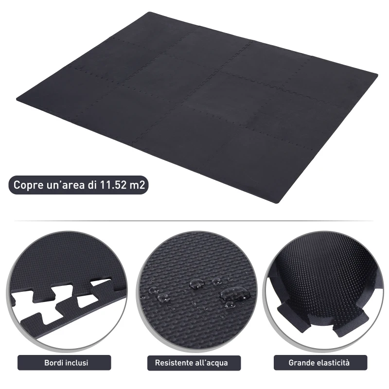 HOMCOM Tappeto Puzzle Gioco per Bambini Cameretta 32 Pezzi in EVA Morbido Ecologico Atossico Nero 63×63cm