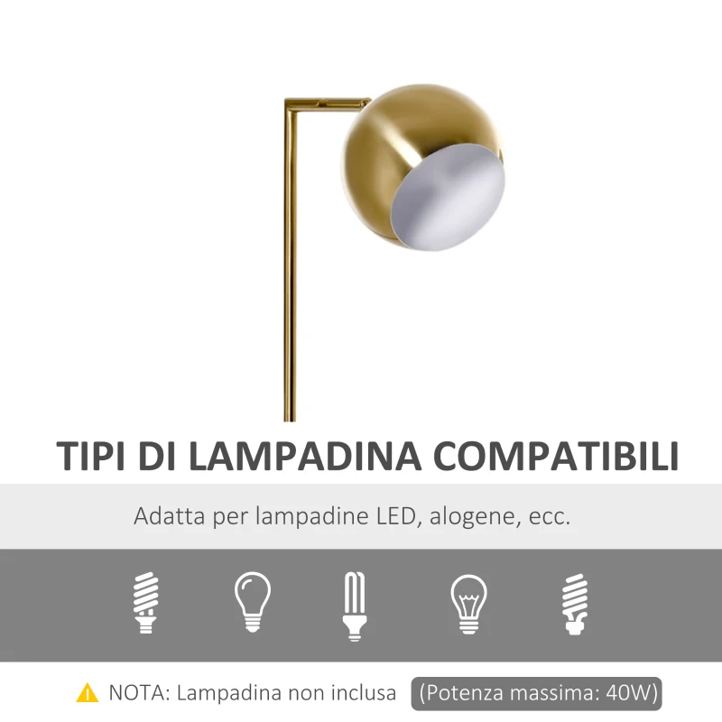 HOMCOM Lampada da Terra Moderna con Paralume Regolabile in Stile Vintage Compatibile con E27 40W - Oro