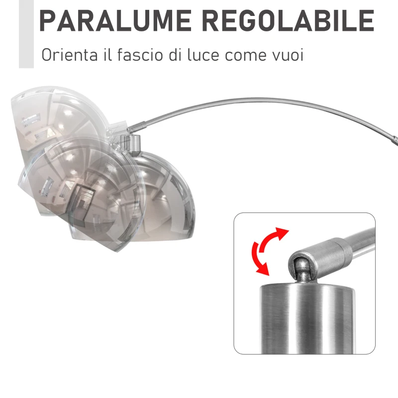 Homcom Lampada da Terra ad Arco con Paralume Regolabile in Acciaio con Base Rotonda in Marmo