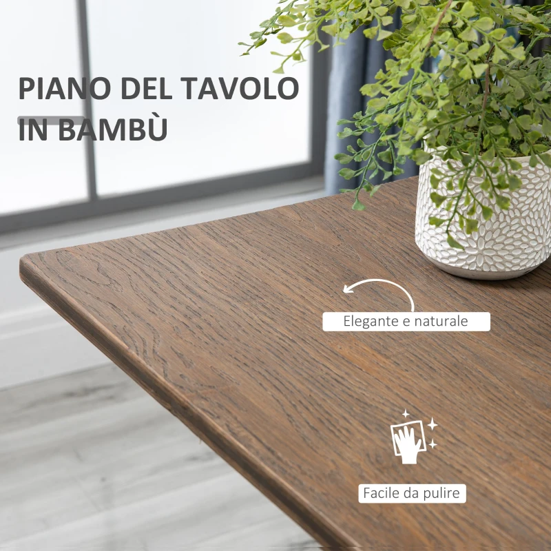 HOMCOM Tavolo Alto Bar, Tavolo Alto da Cucina in Stile Industriale, Bambù e Metallo, 60x60x103cm, Color Noce