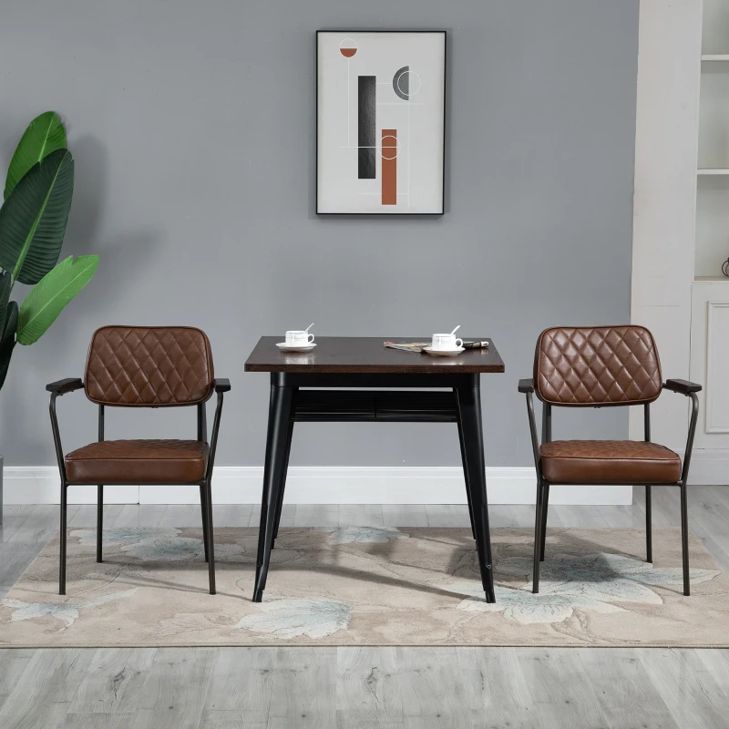 HOMCOM Set 2 Sedie Imbottite Stile Vintage in Acciaio Pelle Marrone per Sala da Pranzo