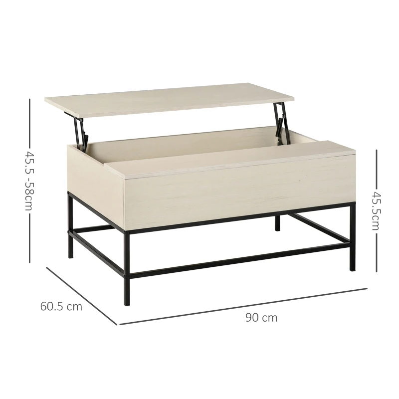 HOMCOM Tavolino Sollevabile da Salotto, Tavolo da Caffè in Legno con Piano Alzabile e Vano Contenitore, 90x60.5x45.5cm