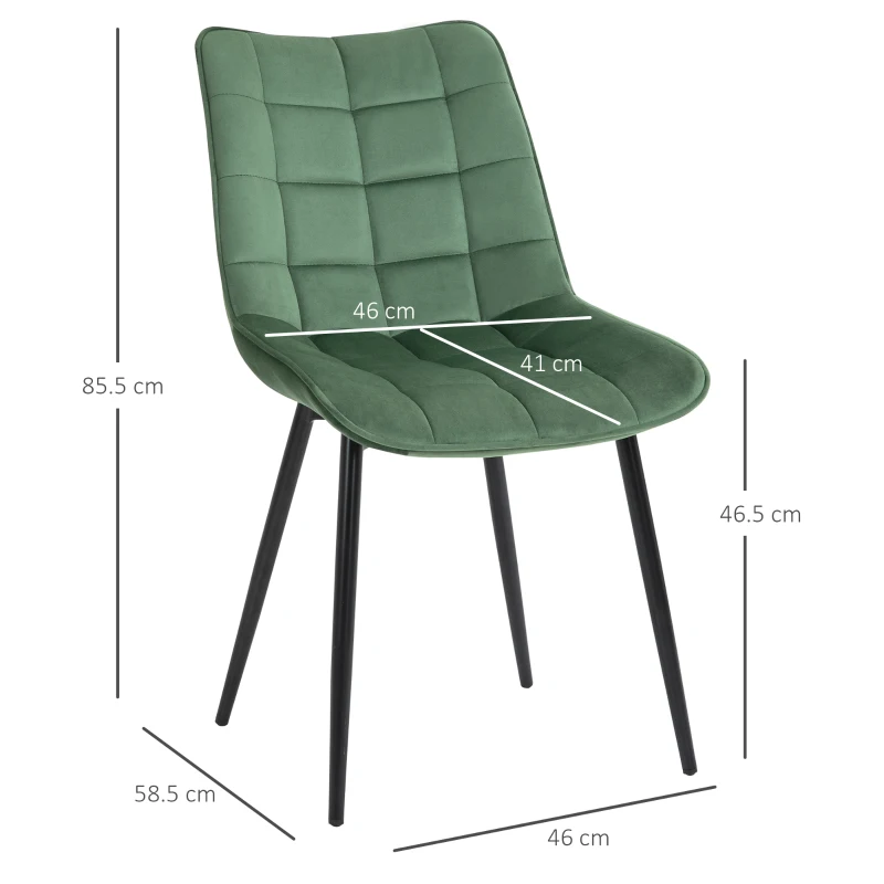 HOMCOM Set 2 Sedie Moderne Imbottite da Salotto e Soggiorno, Stile Nordico Rivestimento in Velluto, Verde, 46x58.5x85.5cm