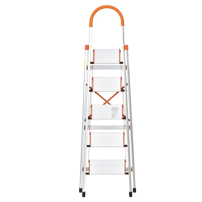 HOMCOM Scala Professionale in Alluminio con 5 Gradini di 13.5 cm Pieghevole, Richiudibile e Salvaspazio, 53x85x165cm