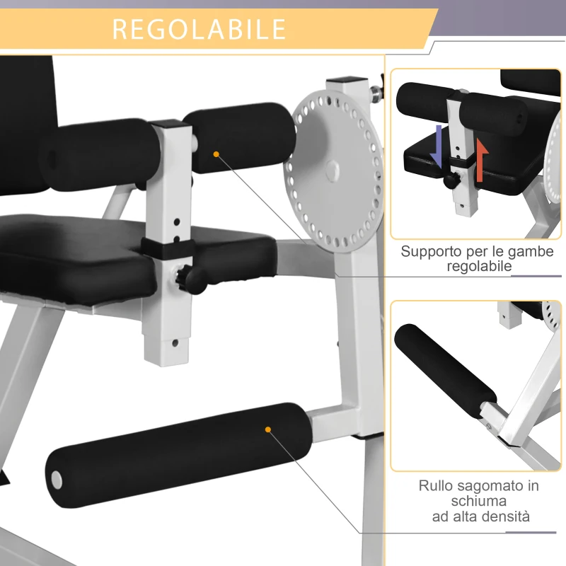 HOMCOM Panca Allenamento Regolabile, Roman Chair, Attrezzo Workout Gambe per Palestra/Casa, 113x95x99cm, Nero e Bianco