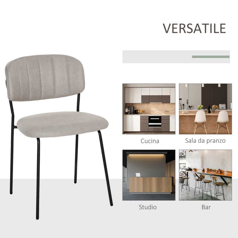 HOMCOM Set di 4 Sedie Moderne Imbottite e Impilabili, Rivestimento in Tessuto e Gambe in Metallo, 49.5x55x81cm Khaki