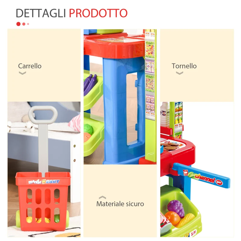HOMCOM Gioco Supermarket per Bambini Luci e Suoni Cassa Giocattolo e Accessori