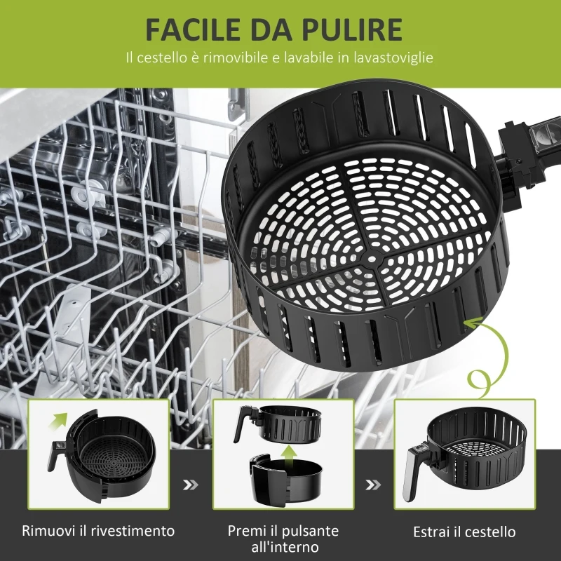 HOMCOM Friggitrice ad Aria Calda da 1700W e 5.5L Temperatura Regolabile, Cestello in Alluminio
