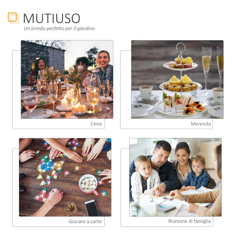 Outsunny Tavolo da Giardino Quadrato con Piano Effetto Legno in PE e Metallo 78 x 78 x 74cm